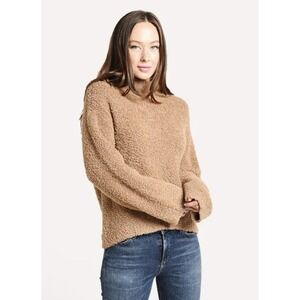 Vince Women Teddy Funnel Neck Knit Sweater Small Cashmere Wool Brown Cozy Oversi